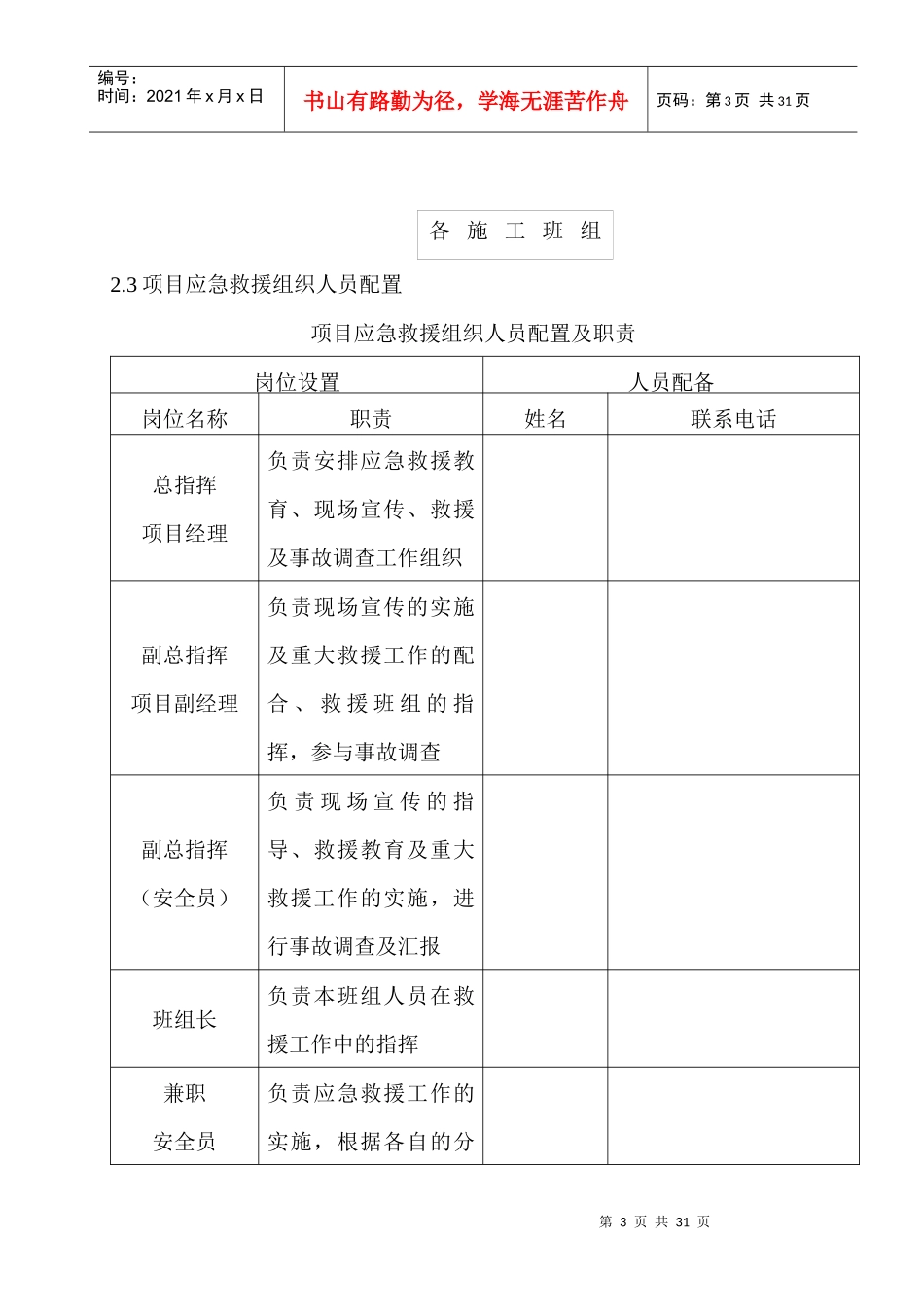 某工程建筑施工应急救援预案_第3页