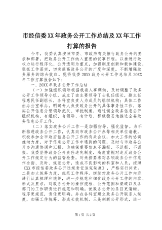 市经信委政务公开工作总结及工作打算的报告