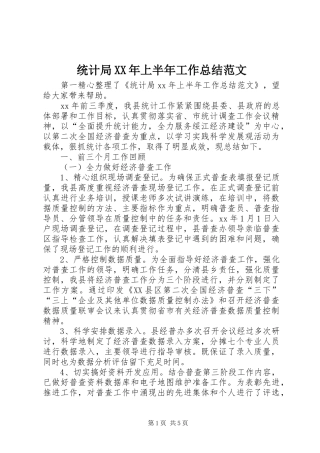 统计局上半年工作总结范文