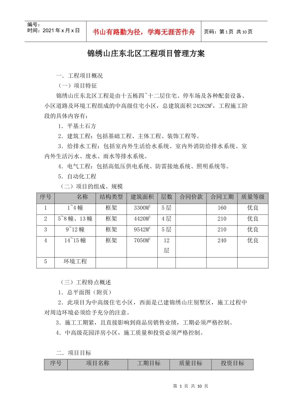 某山庄东北区工程项目管理方案_第1页