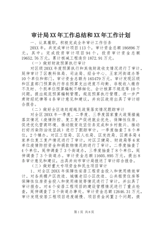 审计局工作总结和工作计划