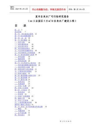 某市自来水厂可行性研究报告