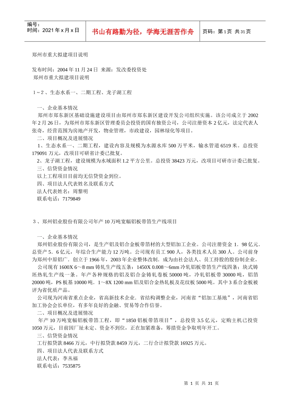 某市重大拟建项目说明_第1页