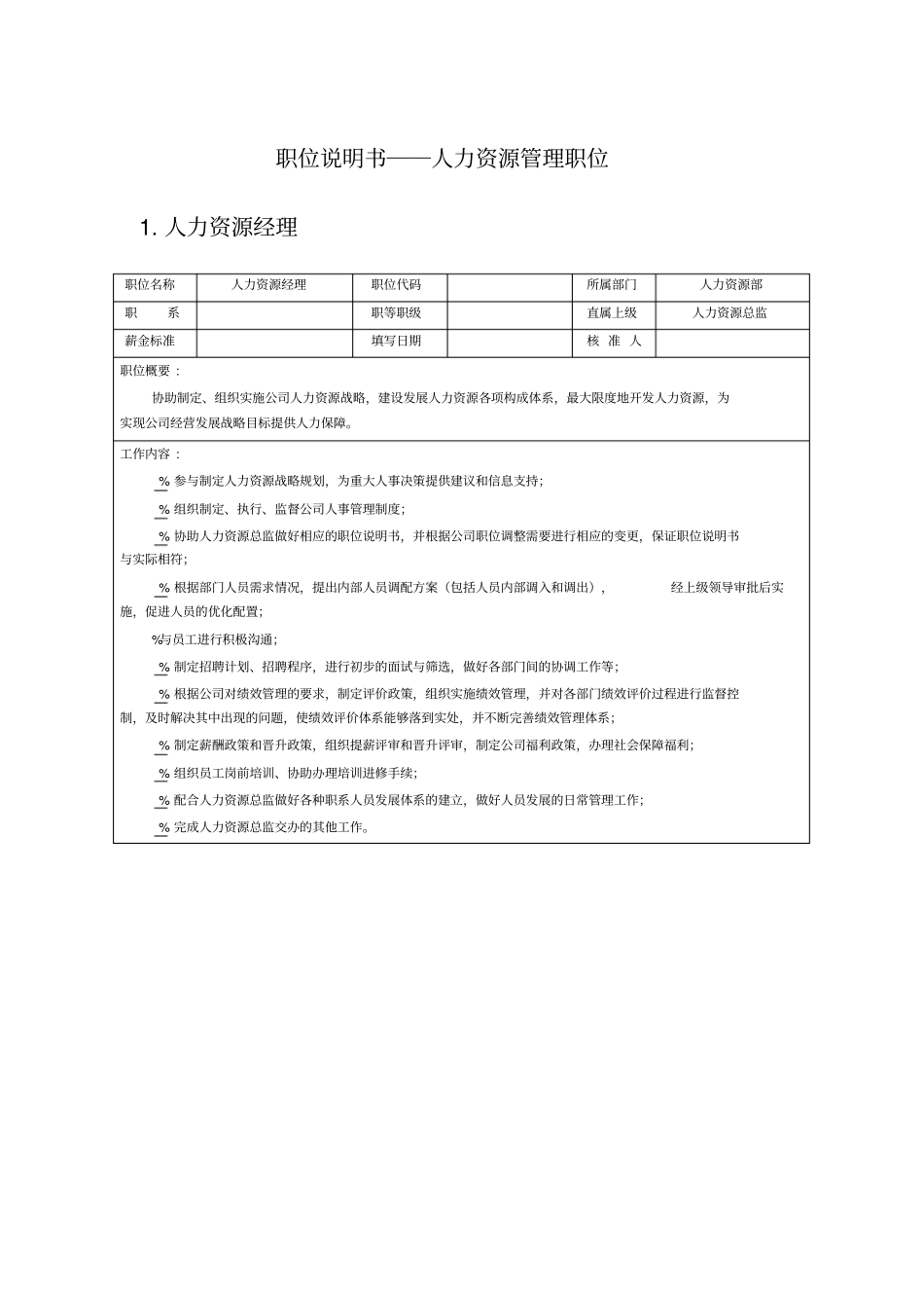 人力资源管理职位职位说明书_第1页