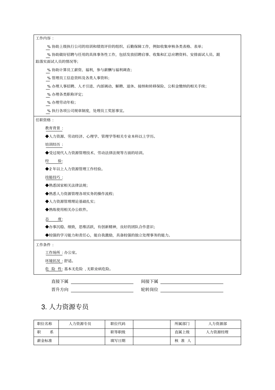 人力资源管理职位职位说明书_第3页