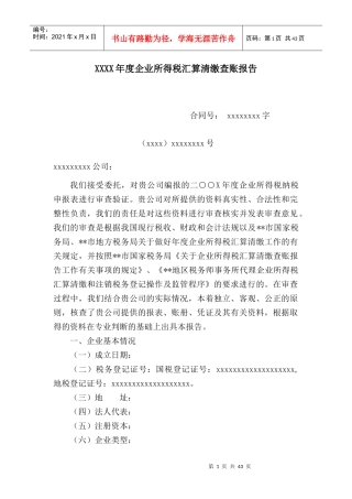 某年度企业所得税汇算清缴查账报告