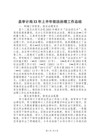 县审计局上半年依法治理工作总结