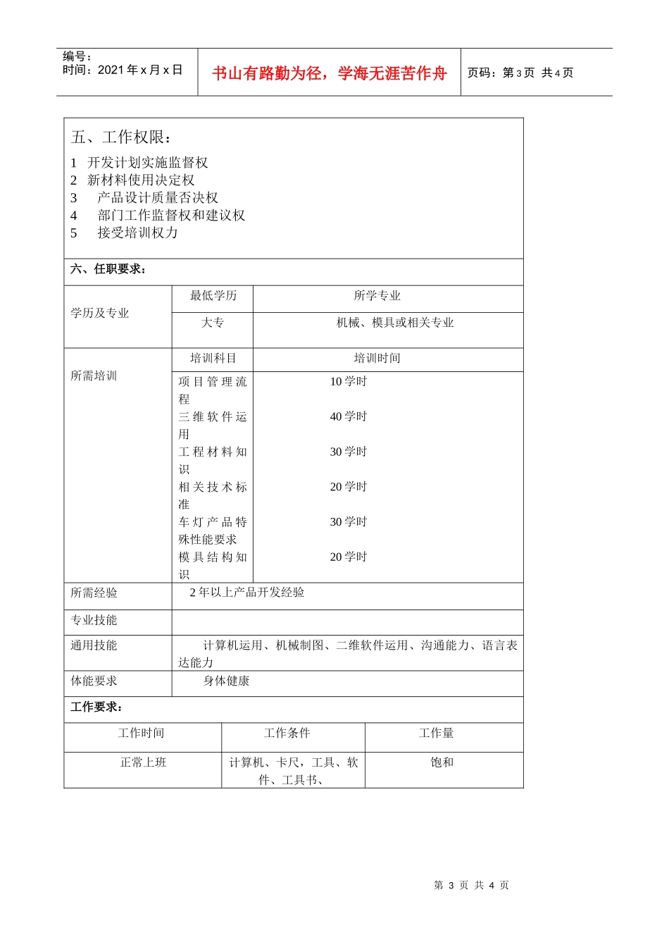 某大型汽车零部件公司产品开发部产品设计师职位说明书_第3页