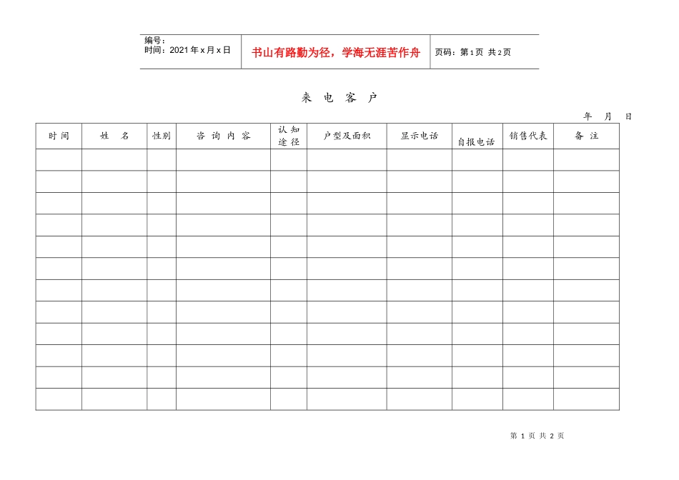 某房地产公司来电客户登记表_第1页