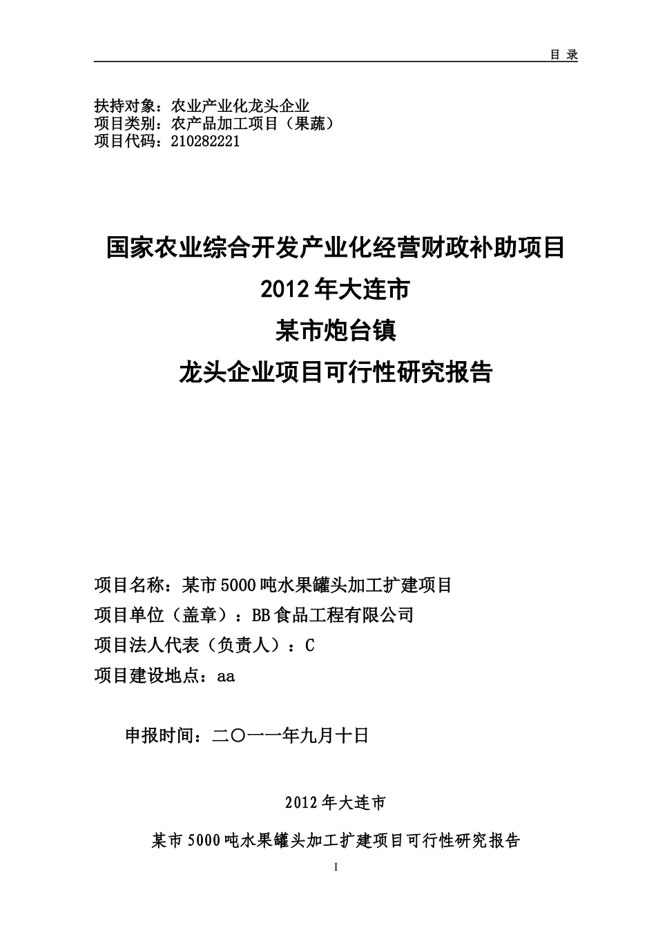 某市龙头企业项目可行性研究报告_第1页