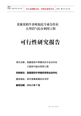 某市大型沼气工程建设项目可研报告