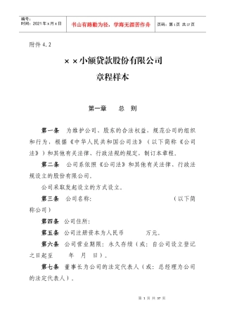 某小额贷款股份有限公司制度样本