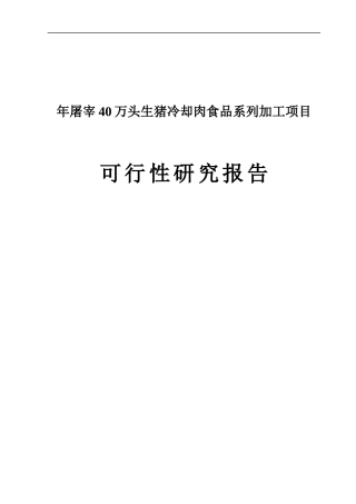 某实业公司年屠宰40万头生猪冷却肉食品系列加工项目可行性研究