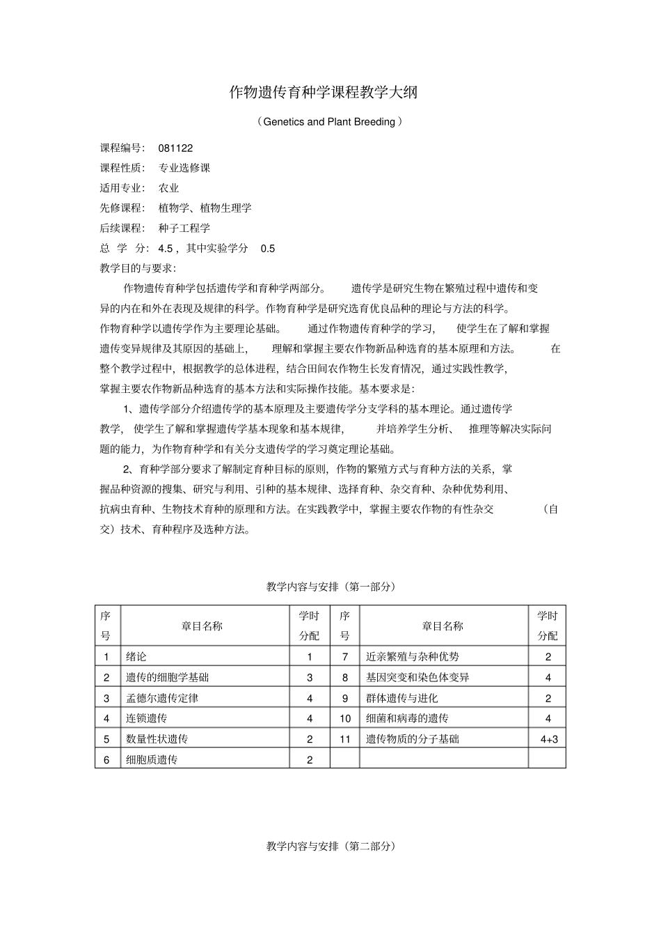 作物遗传育种学课程教学大纲_第1页