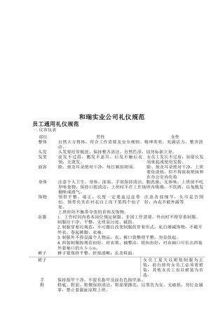 某实业公司礼仪规范之员工通用礼仪规范