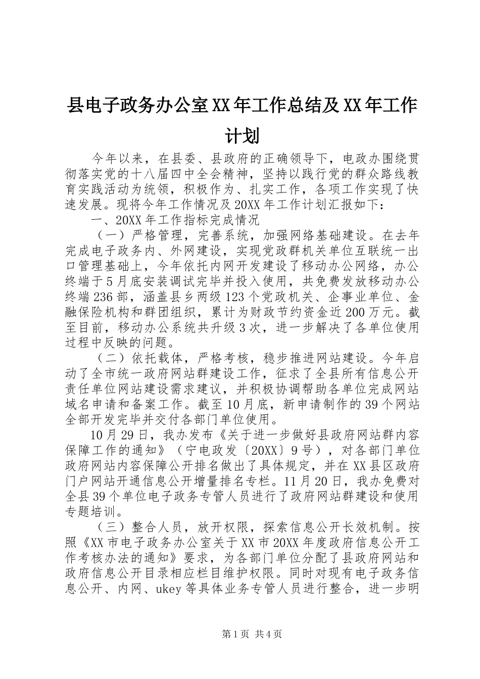 县电子政务办公室工作总结及工作计划_第1页