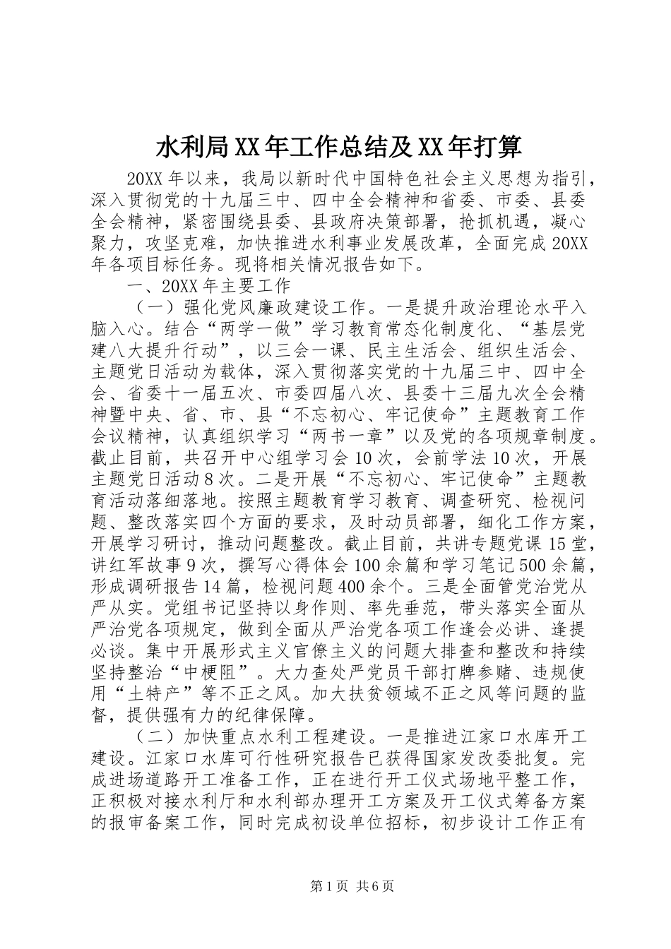 水利局工作总结及打算_第1页