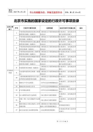 某市实施的国家设定的行政许可事项目录