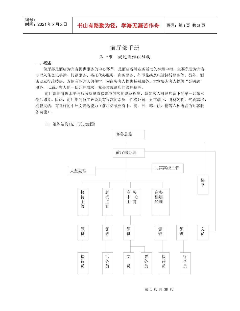 某大酒店前厅部管理手册_第1页
