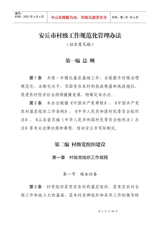 某市村级工作规范化管理办法