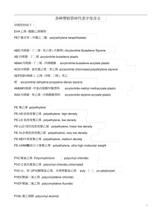 塑胶管材的字母英文全称