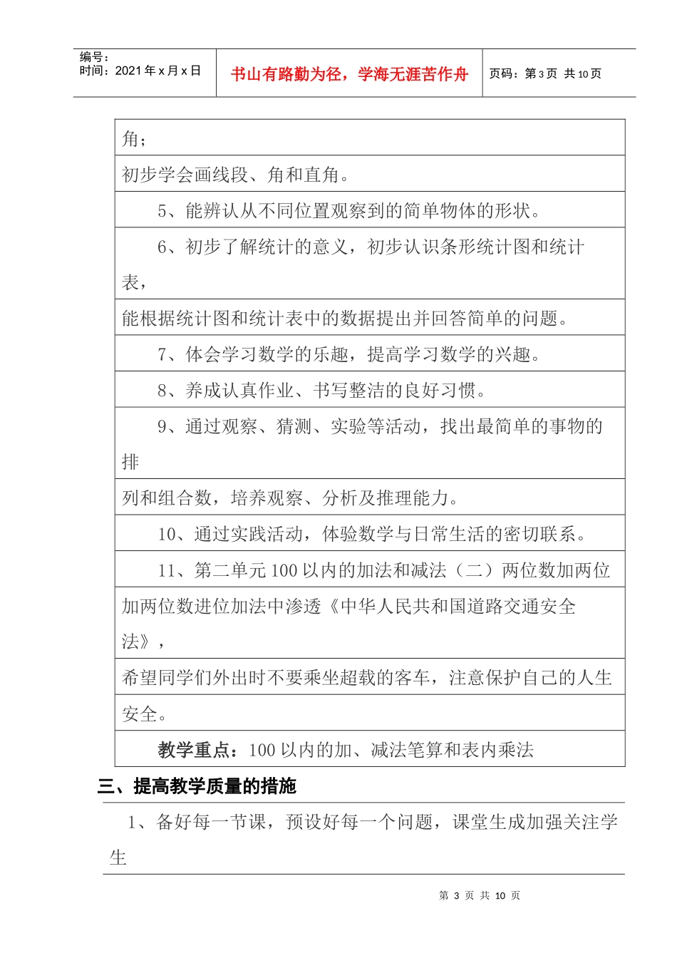 某学年度第二学期数学学科教学计划_第3页