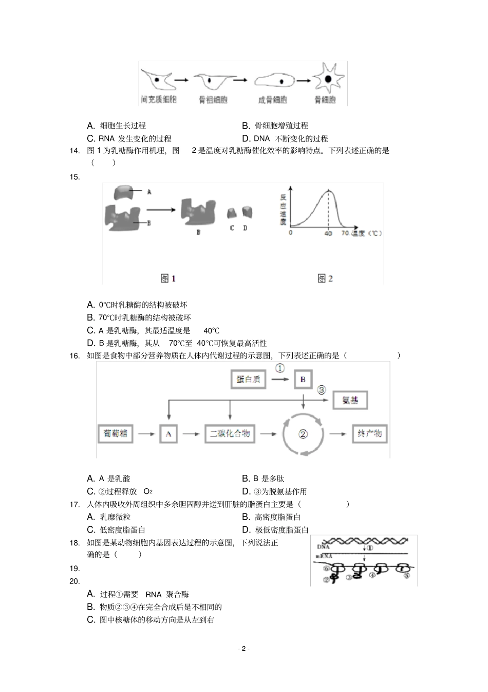 上海市青浦区2020年高考一模试卷(生物含解析)_第2页