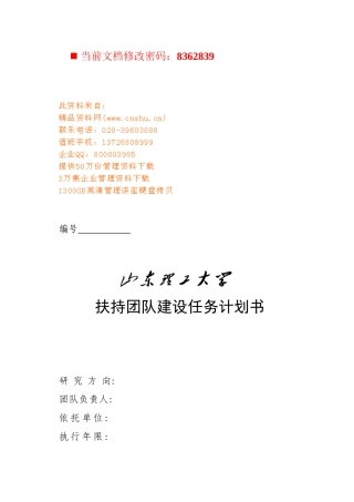 某大学扶持团队建设任务计划书