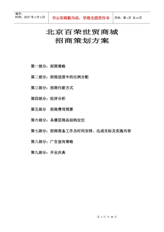 某大型贸商城招商策划方案