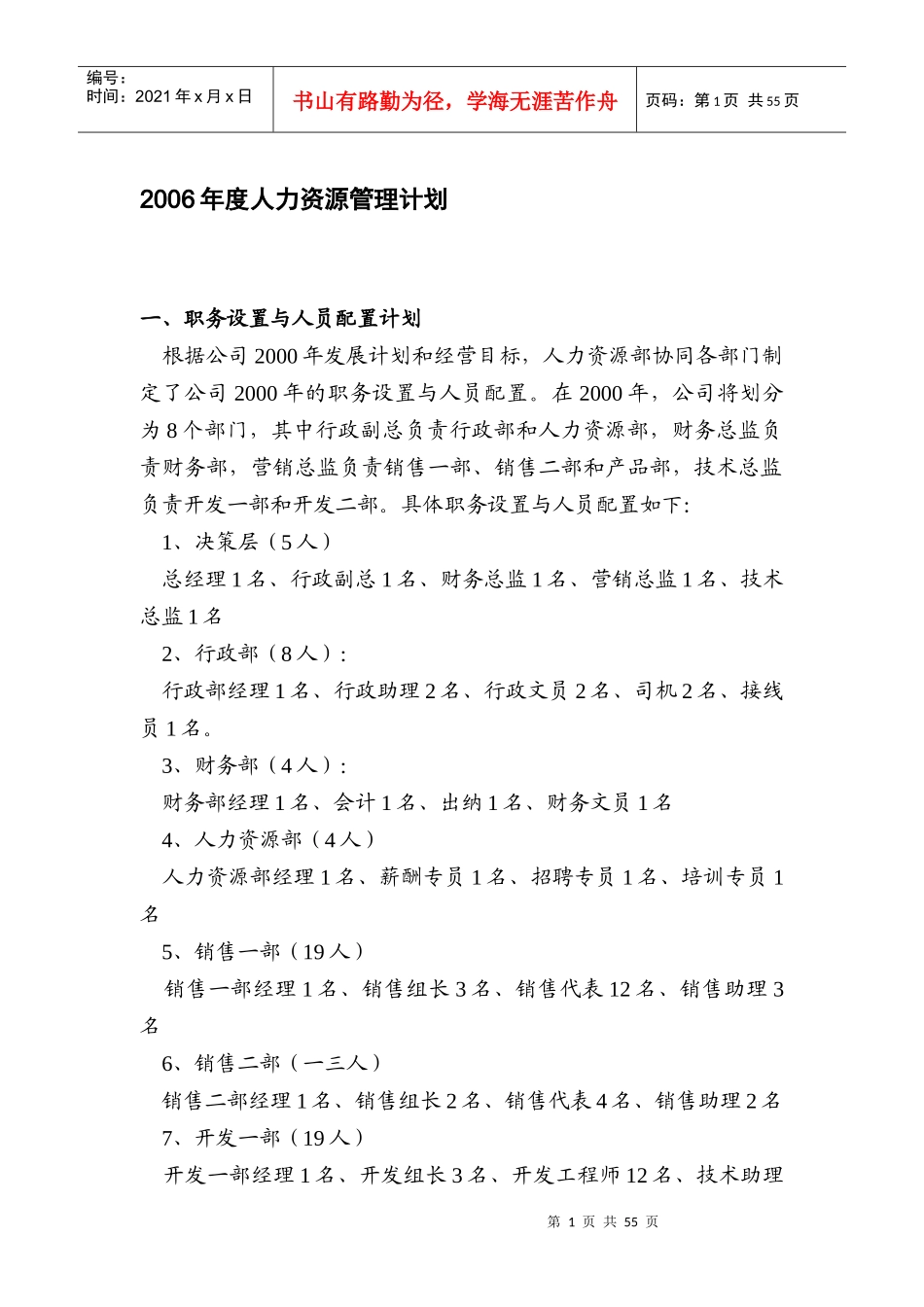 某年度人力资源管理计划_第1页