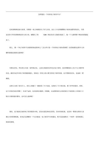 怎样建设一个好的电子商务平台