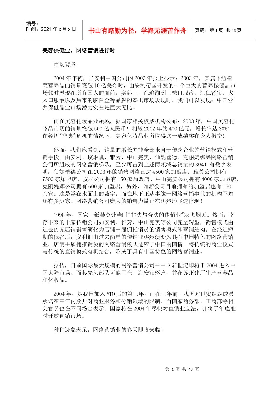 某年度美容保健业网络营销报告_第1页