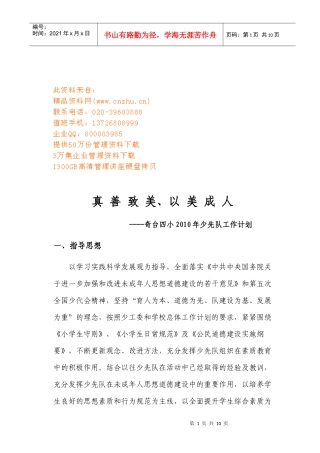 某小学年度少先队工作计划