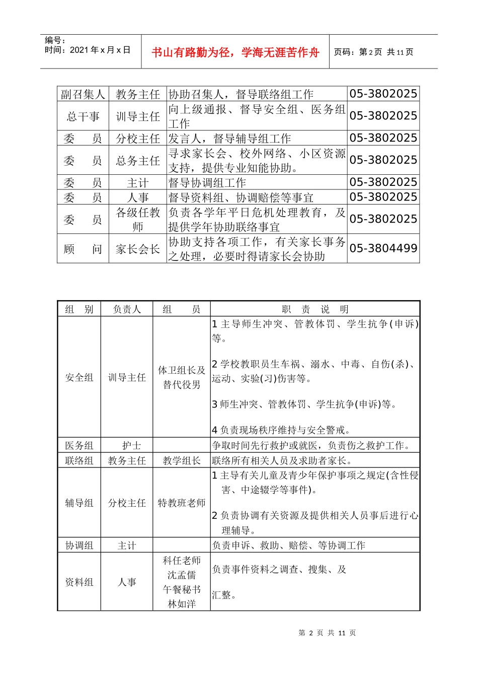 某小学紧急事件危机处理实施计划_第2页