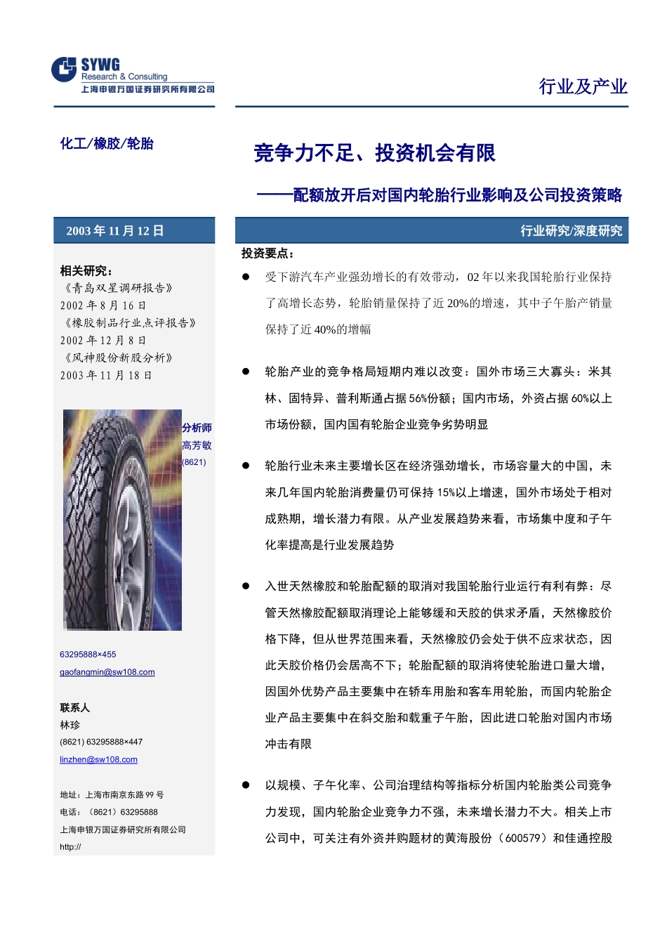 某年度我国轮胎行业投资策略研究报告_第1页