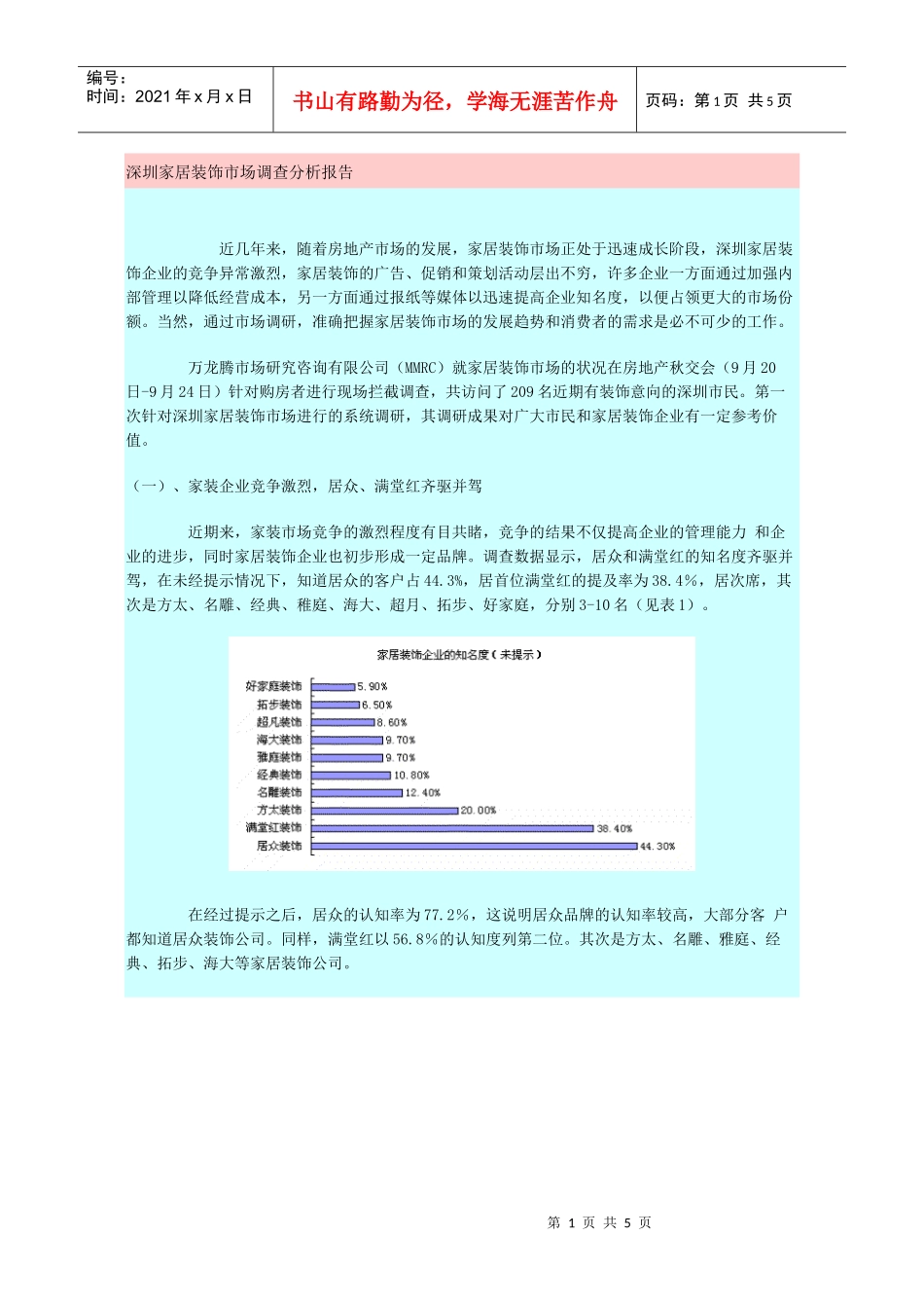 某市家居装饰市场调查分析报告_第1页
