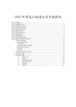 某年黑龙江铁通公司市场报告
