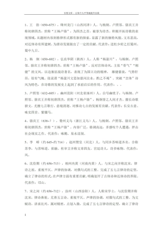 唐代诗人简介及其代表作