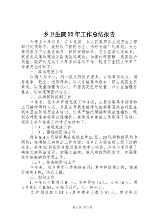 乡卫生院工作总结报告