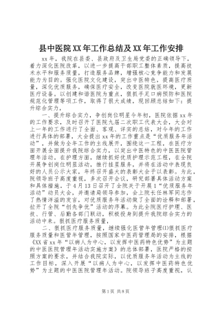 县中医院工作总结及工作安排