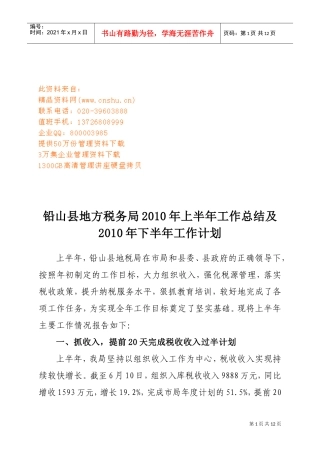 某某税务局上半年工作总结与下半年工作计划
