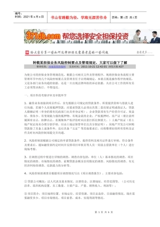 某担保业务风险控制要点及管理规定