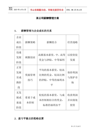 某某公司薪酬管理及管理知识方案