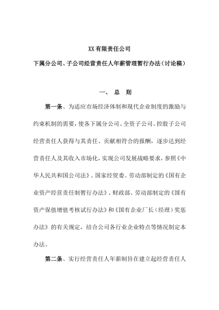 某某公司经营责任人年薪管理办法