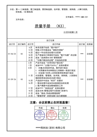 某某股份有限公司质量手册