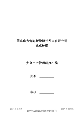 某新能源开发电有限公司安全生产管理制度汇编