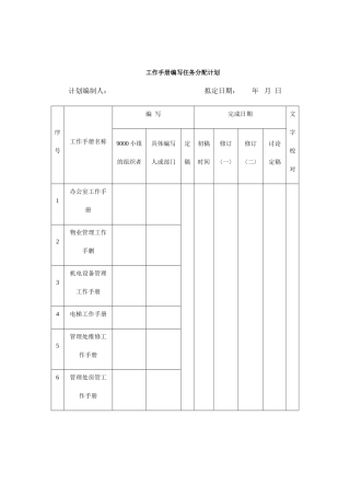某某公司工作手册编写任务分配计划