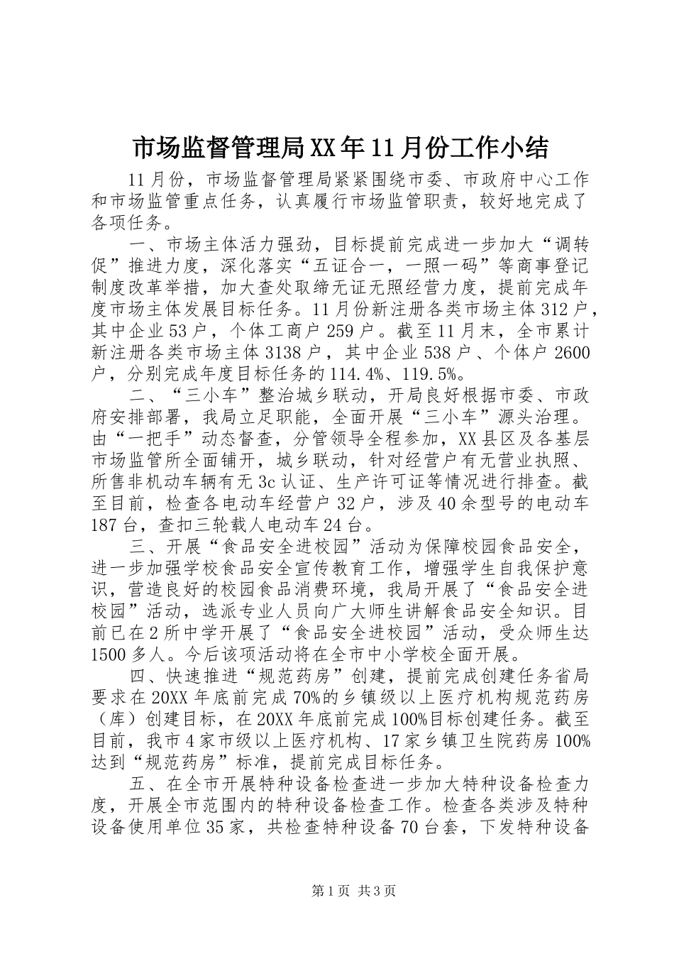 市场监督管理局月份工作小结_第1页