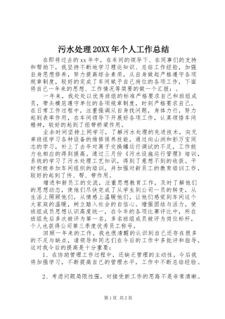 污水处理个人工作总结
