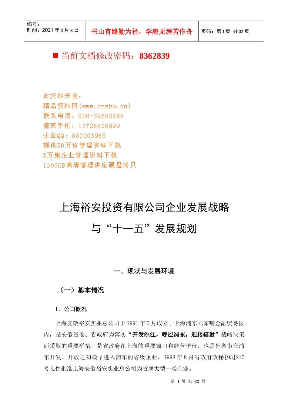 某投资公司企业发展战略规划方案_第1页